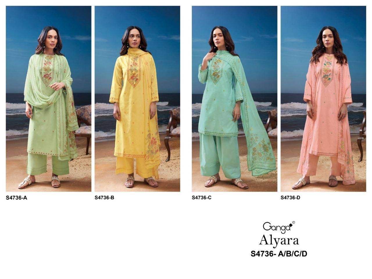 ALYARA 4736 By GANGA 4736 A TO 4736 D Beautiful Festive Suits Stylish Colorful Fancy Casual Wear & Ethnic Wear PREMIUM COTTON Dresses At Wholesale Price